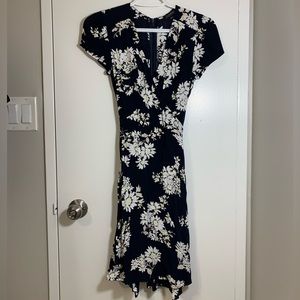 Le Chateau Navy Floral Viscose Faux-Wrap Sundress